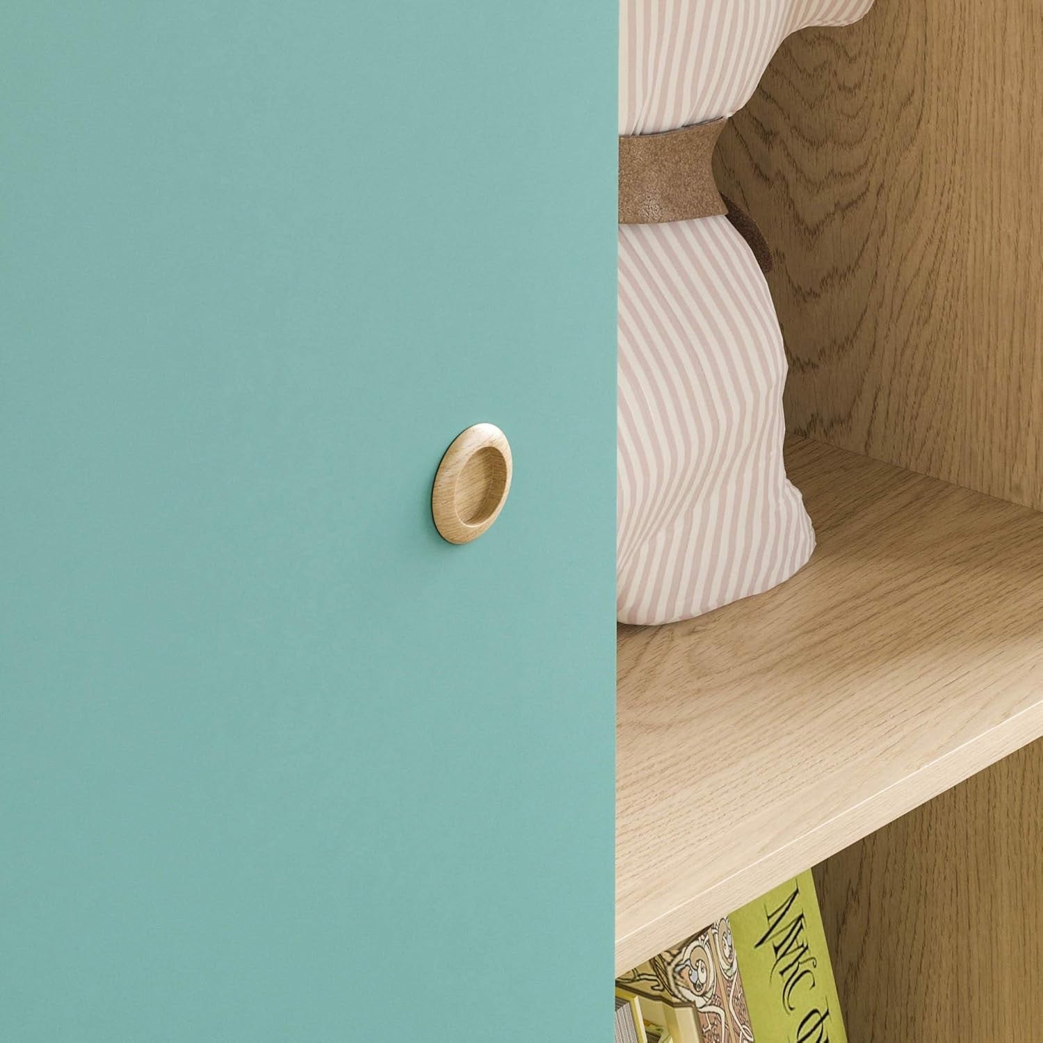 Children’s Wardrobe with Shelves & Rail, Blue Oak Kids Storage Cabinet