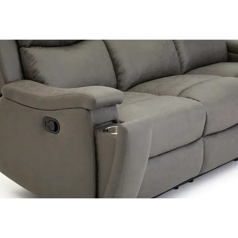Grey Faux Leather 3 Seater Recliner Sofa with Cup Holders & Lumbar Support