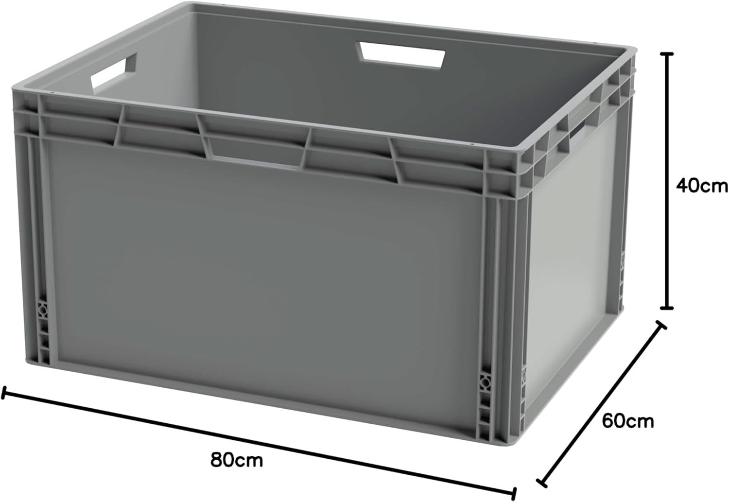 Dark Grey Recycled Plastic Euro Container 80x60x40cm – 185L Storage Crate