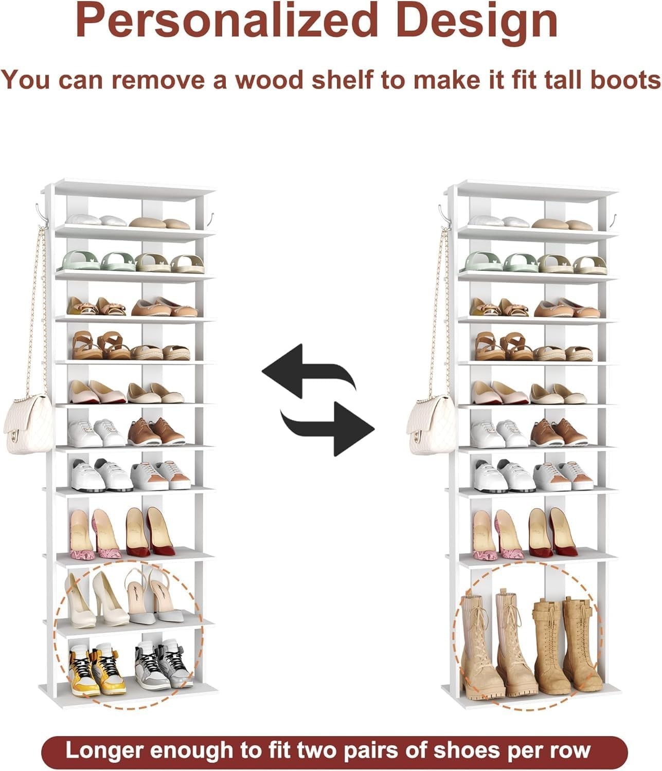 Slim 10-Tier Corner Shoe Rack with Double Rows – Holds 14 Pairs, Space-Saving