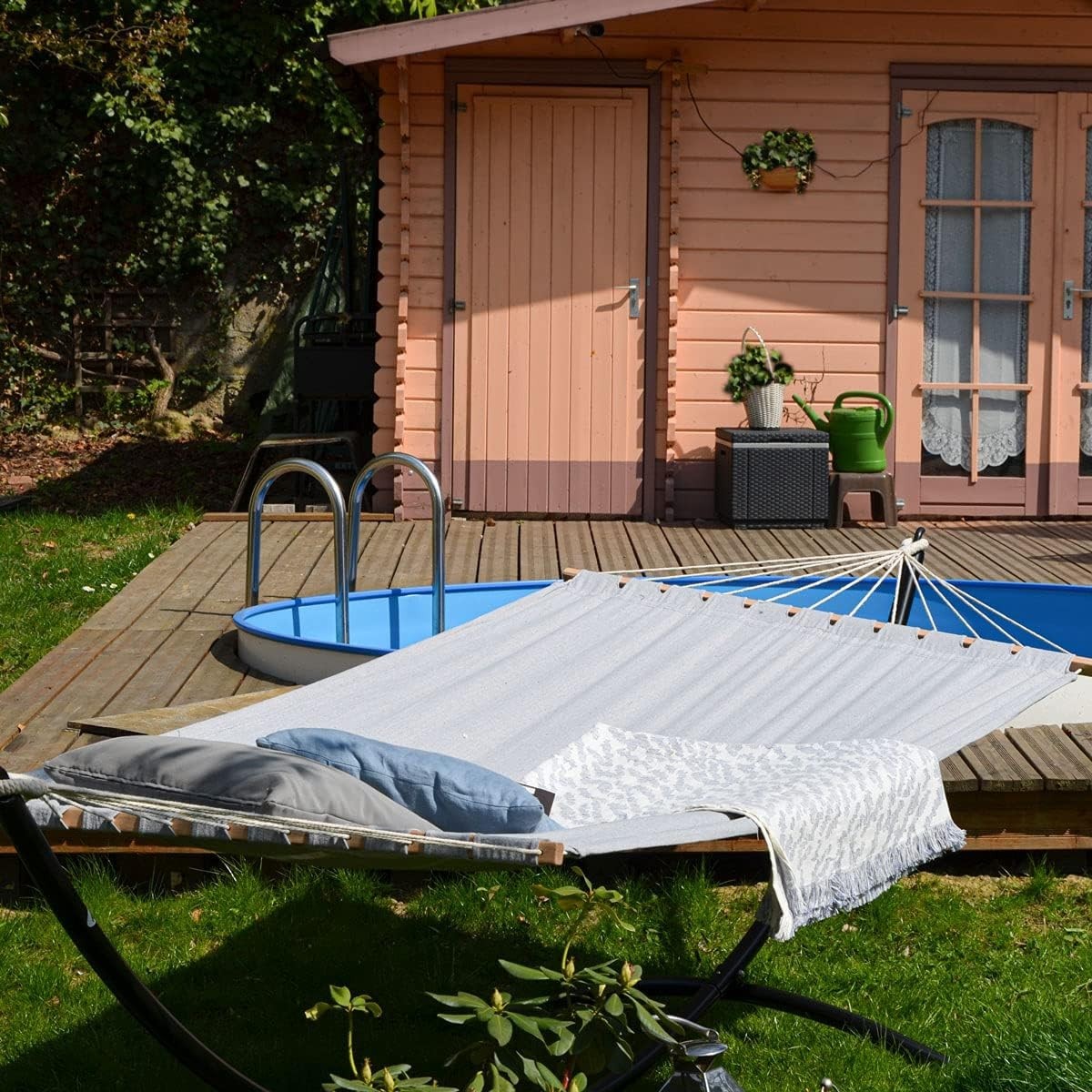 XXL Double Cotton Hammock with Wooden Spreader Bars 295x120cm – Indoor & Outdoor