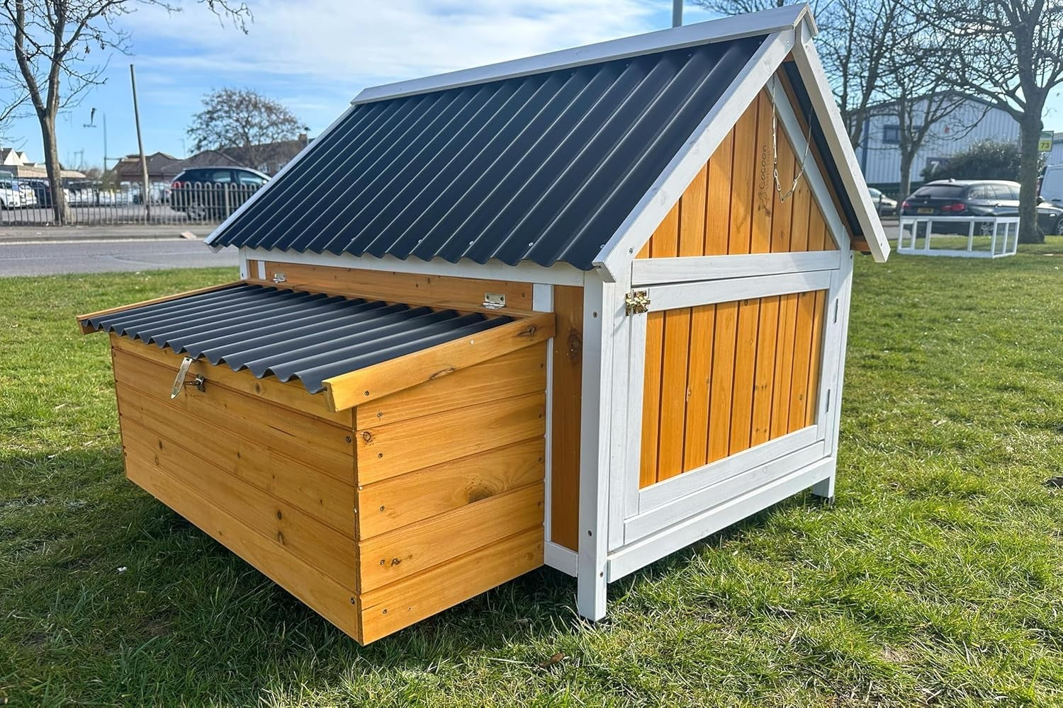 Large Wooden Chicken Coop 115cm ECO Roof Hen House 7 Birds