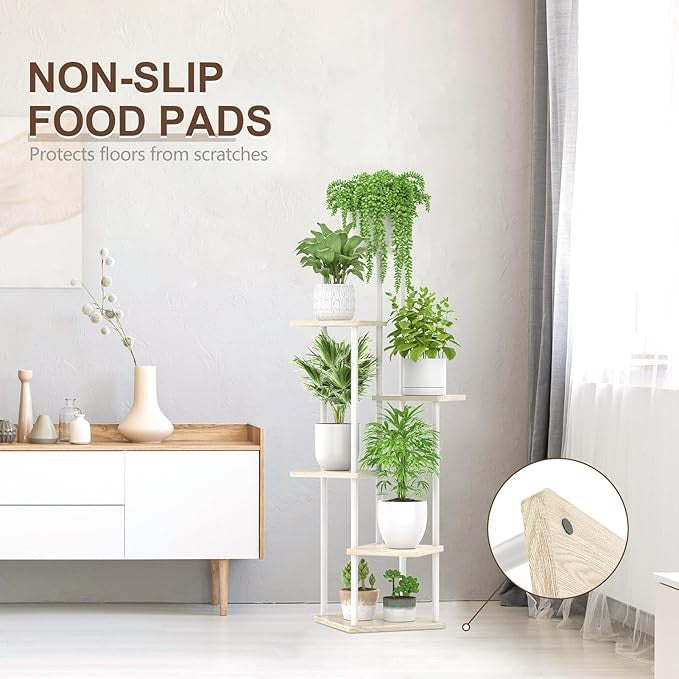 6 Tier Tall Metal Wood Plant Stand Indoor Outdoor Corner Shelf Rack White