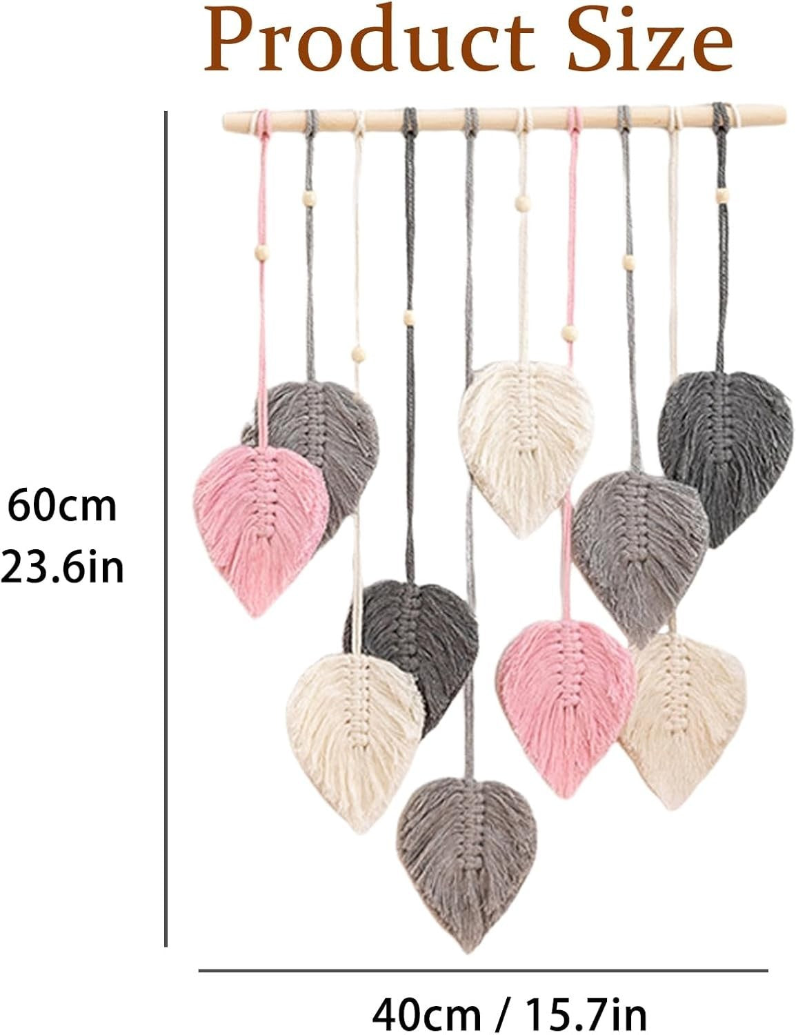 Boho Macrame Wall Hanging 24"x16" Leaf Tapestry Handmade Decor