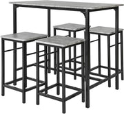 5-Piece Breakfast Bar Table Set with 4 Stools, Space Saving Dining – Black Grey