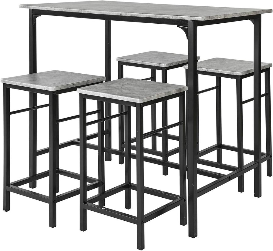 5-Piece Breakfast Bar Table Set with 4 Stools, Space Saving Dining – Black Grey
