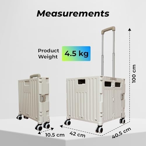 40KG Foldable Utility Trolley 65L Cart Lid Cup Holder 4 Wheels Grey