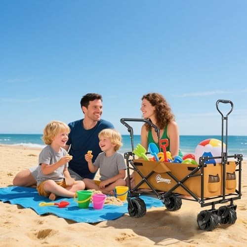 120L Folding Wagon Trolley Cart Canopy Adjustable Handles Outdoor