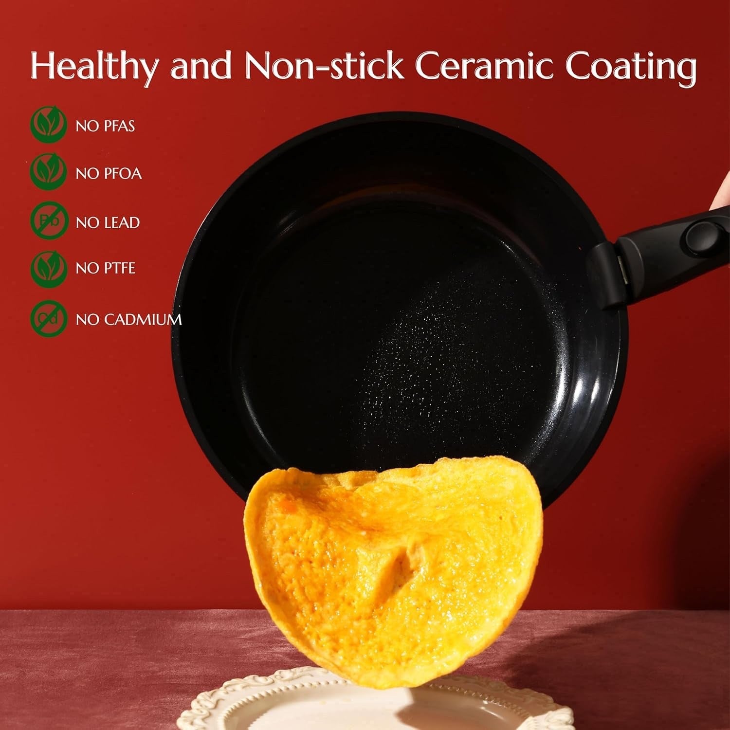 5pcs Black Ceramic Cookware Set Removable Handle Induction & Oven Safe