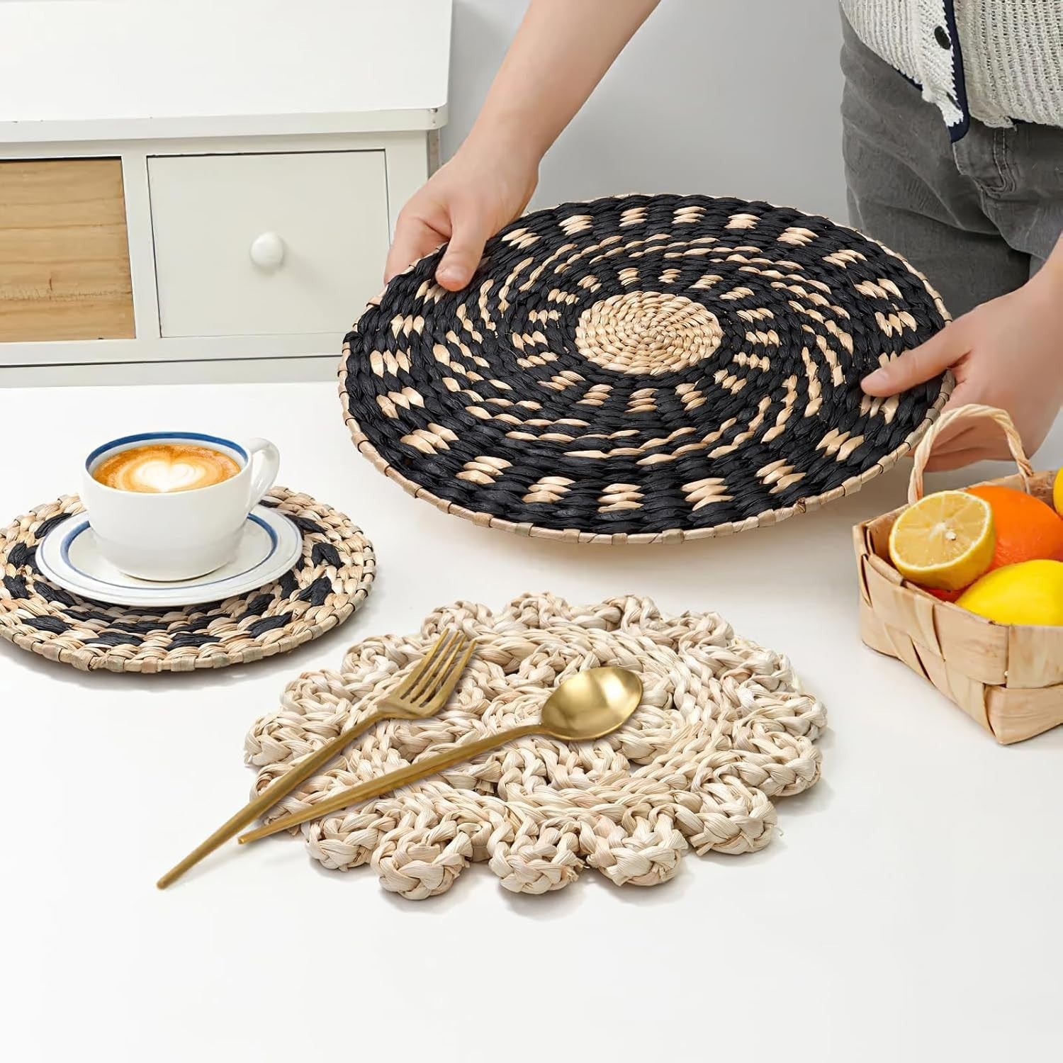 Boho Woven Wall Basket Set 9pcs Rattan Willow Round Decor