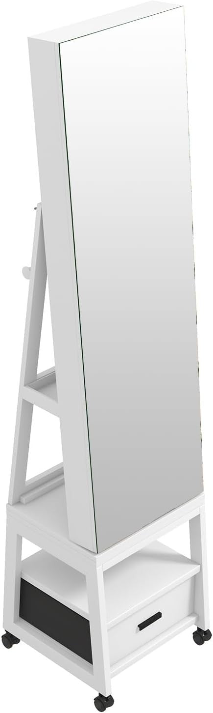 White 360° Rotating Jewellery Cabinet Lockable Full Length Mirror
