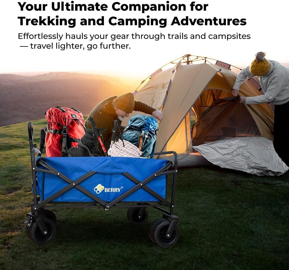 Blue 150L Heavy Duty Folding Festival Trolley 330lbs Camping Beach Wagon Cart