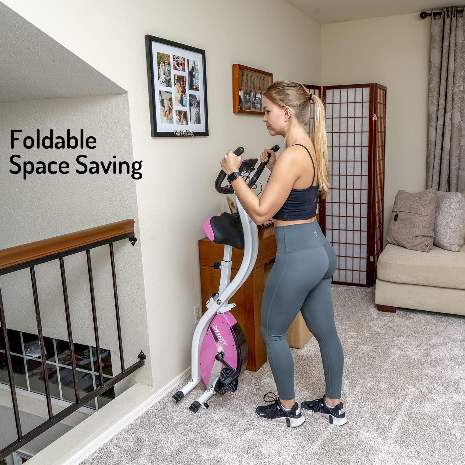 Foldable Exercise Bike w/ 16-Level Resistance, Pulse Sensor & LCD Monitor