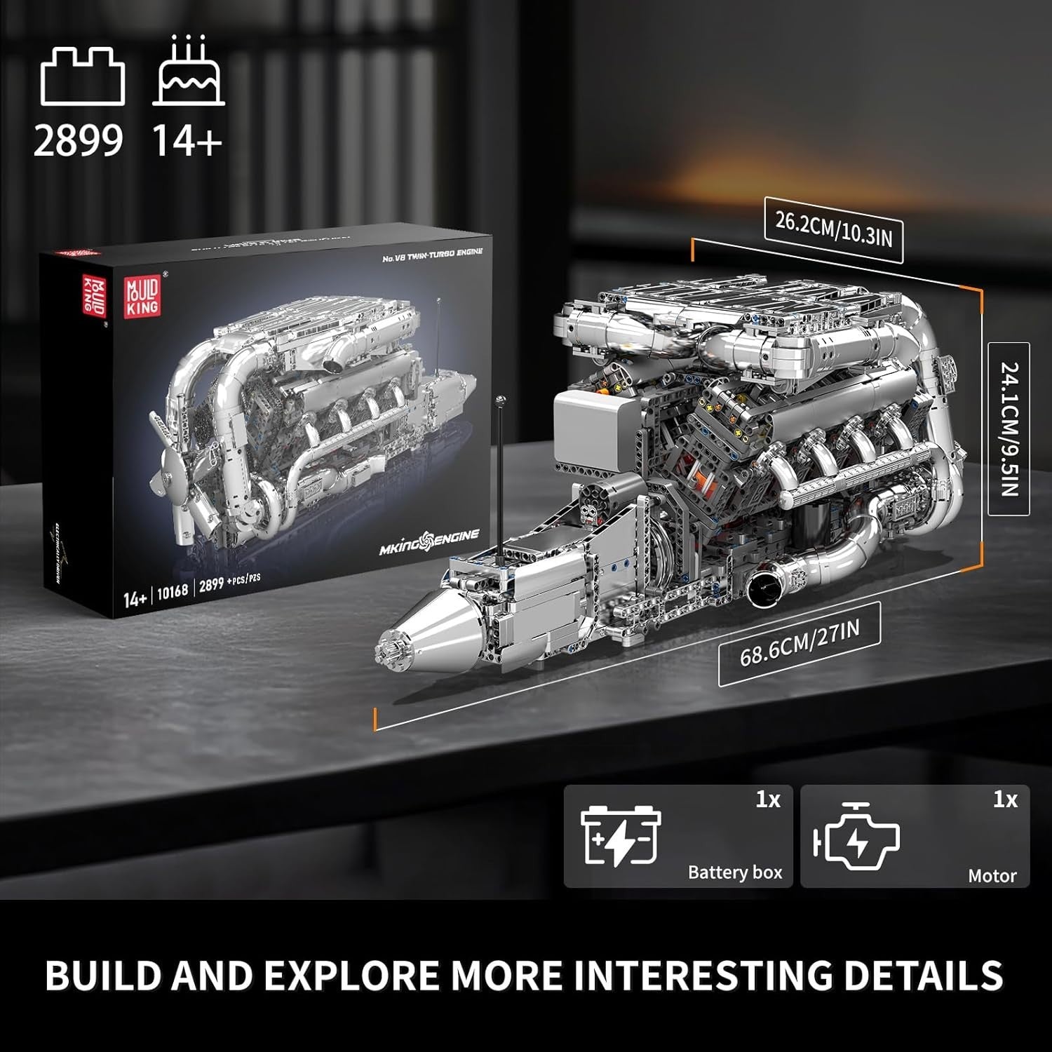 Twin-Turbo V8 Engine Model Kit with Motor & Battery – STEM Engineering Toy