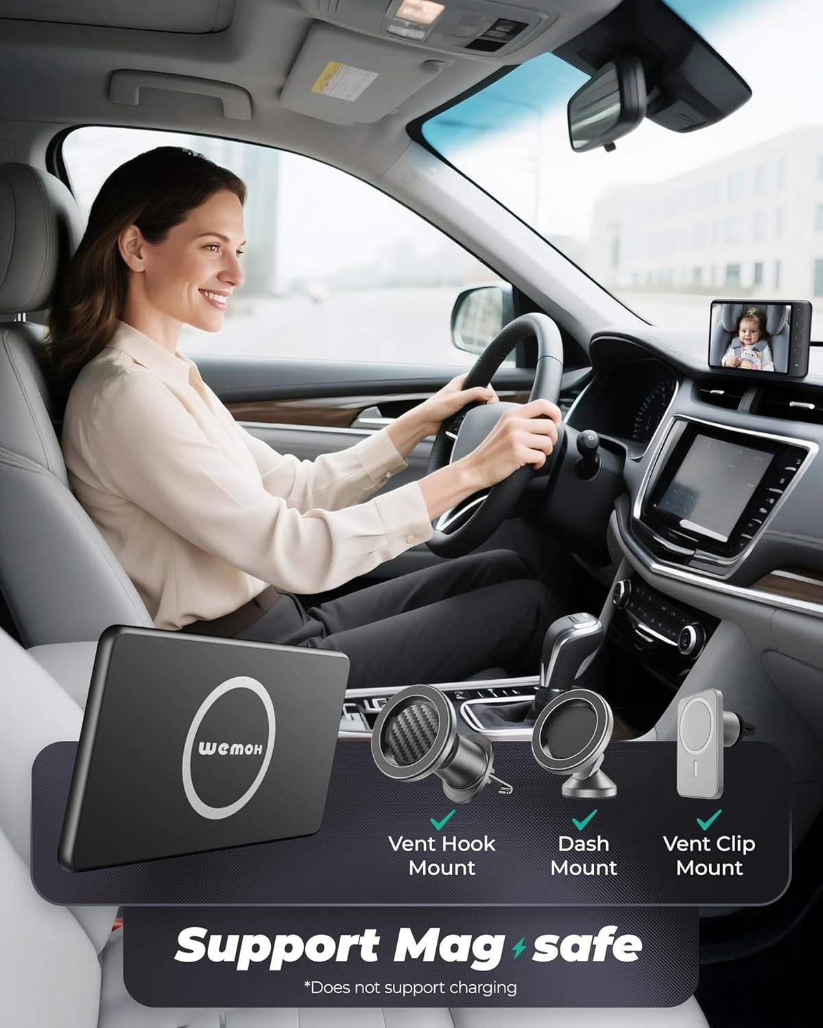 Dual Baby Car Camera 1080P IPS Monitor Night Vision Rear Facing 2 Kids