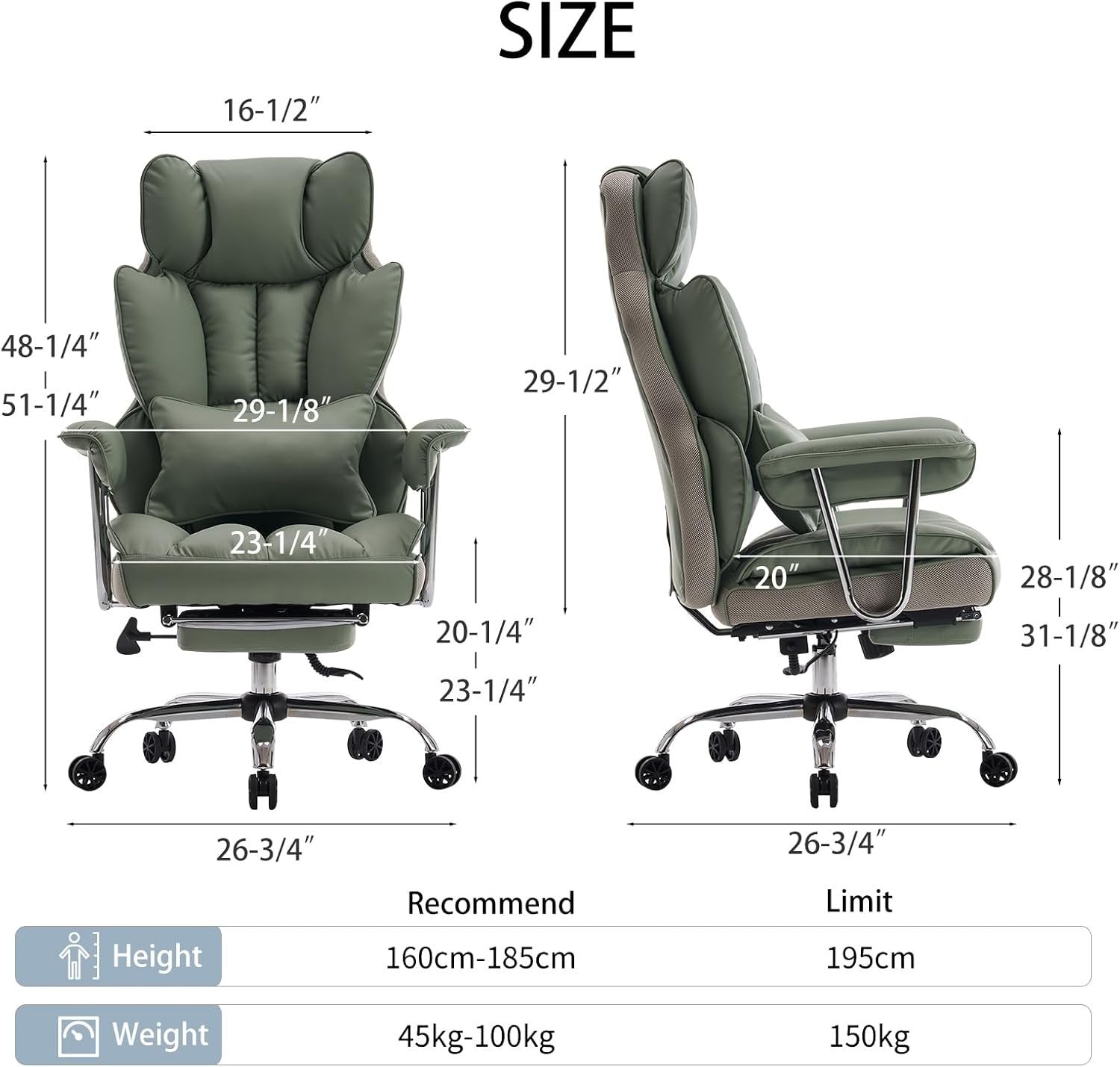 Executive Office Chair Footrest Swivel Adjustable Recliner PU Leather Heavy Duty
