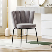 Velvet Vanity Chair Grey Dressing Table Chair Black Metal Legs