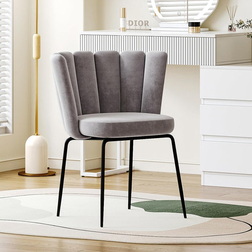 Velvet Vanity Chair Grey Dressing Table Chair Black Metal Legs