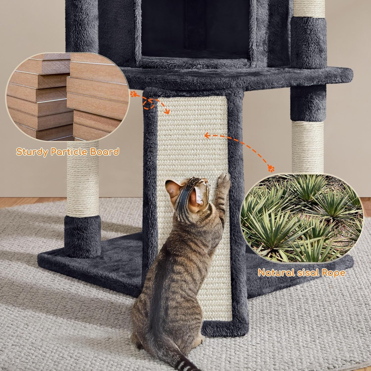 Cat Tree 107cm Climbing Tower Scratching Posts Condo Basket for Indoor Cats