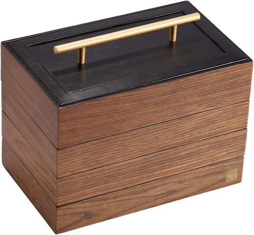 Walnut Wooden Jewelry Box 4 Tier Stackable Organizer Case for Rings Necklaces