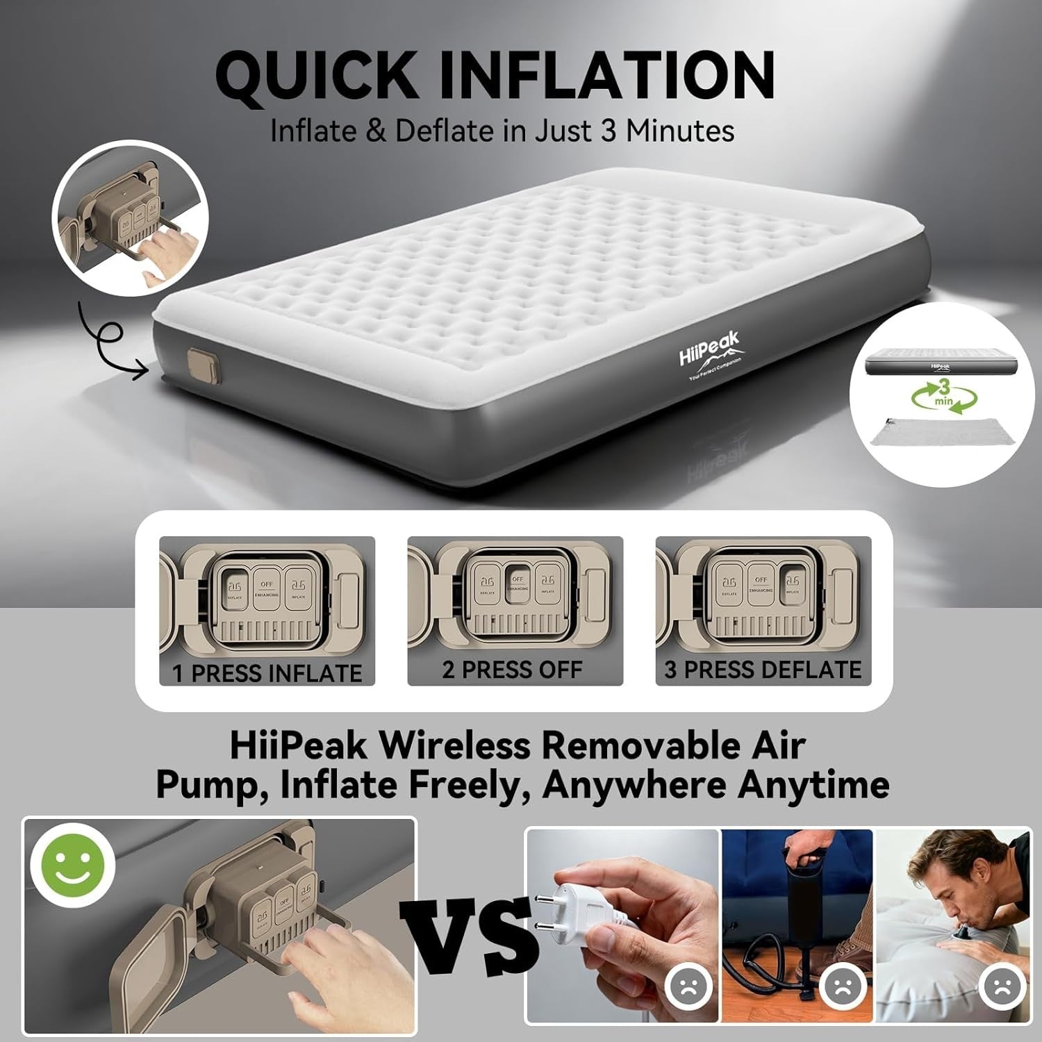 Double Air Bed with Built-In Pump Self Inflating Suede Camping Mattress