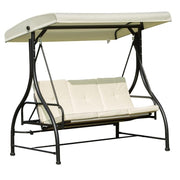 3 Seater Garden Swing Chair with Canopy & Cushions – Beige/Black Hammock