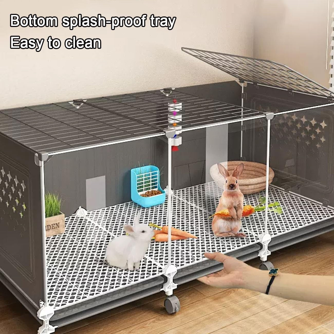 Large Indoor Rabbit Cage DIY Guinea Pig Hutch Clear Front Pull Out Tray