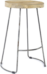 Designer Kitchen Bar Stool | Gun Metal Frame Wood Seat 70cm High