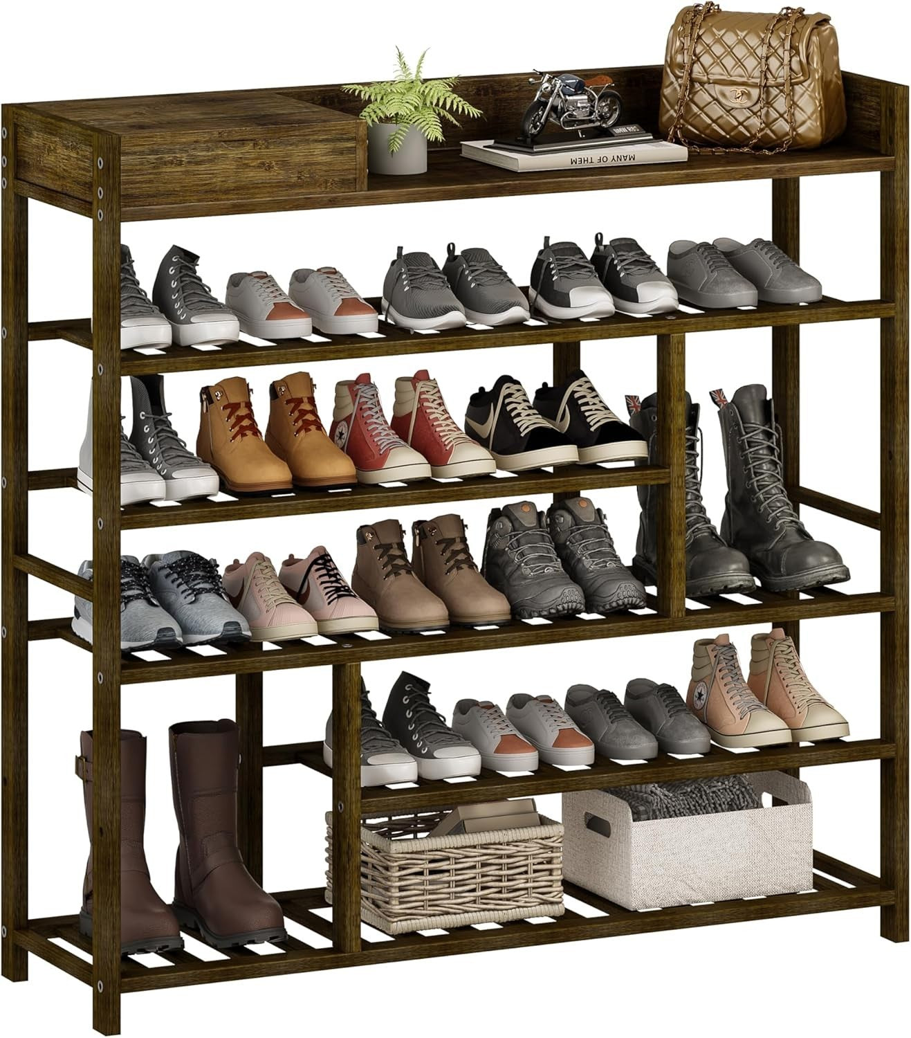 6 Tier Bamboo Shoe Rack Storage Shelf – Tall Tea Brown Entryway Unit