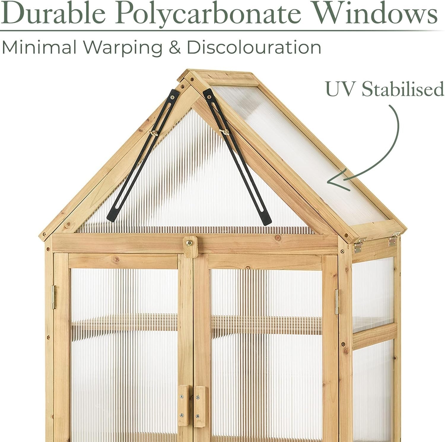 Wooden Lean-To Greenhouse Cold Frame | Natural Wood Polycarbonate Growhouse
