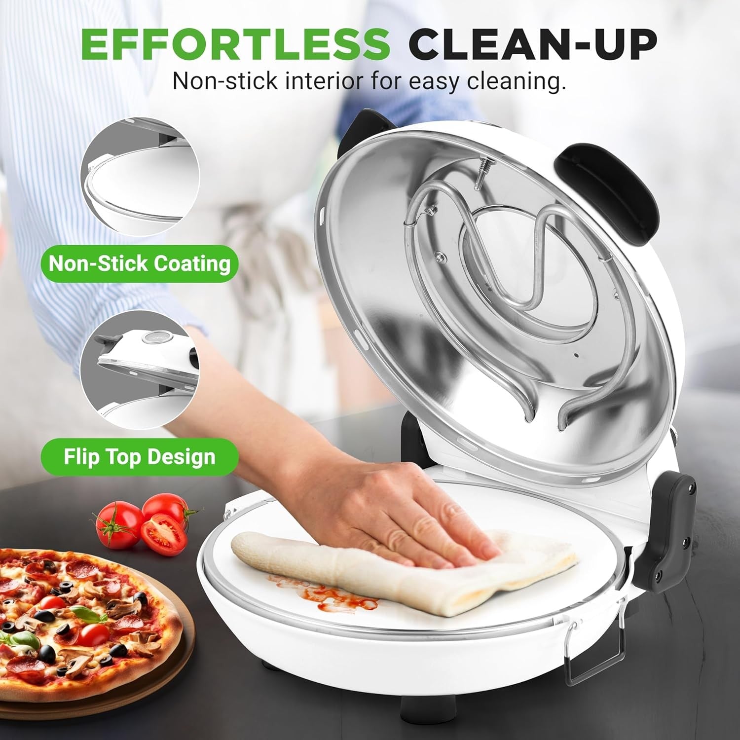 Electric Pizza Oven 30cm 425°C Non-Stick Stone Countertop Cooker White 1200W