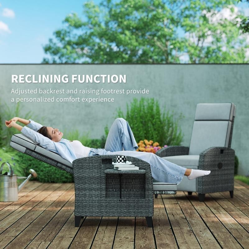 Rattan Recliner Garden Chair – Cushioned PE Wicker Seat w/ Footrest & Tray