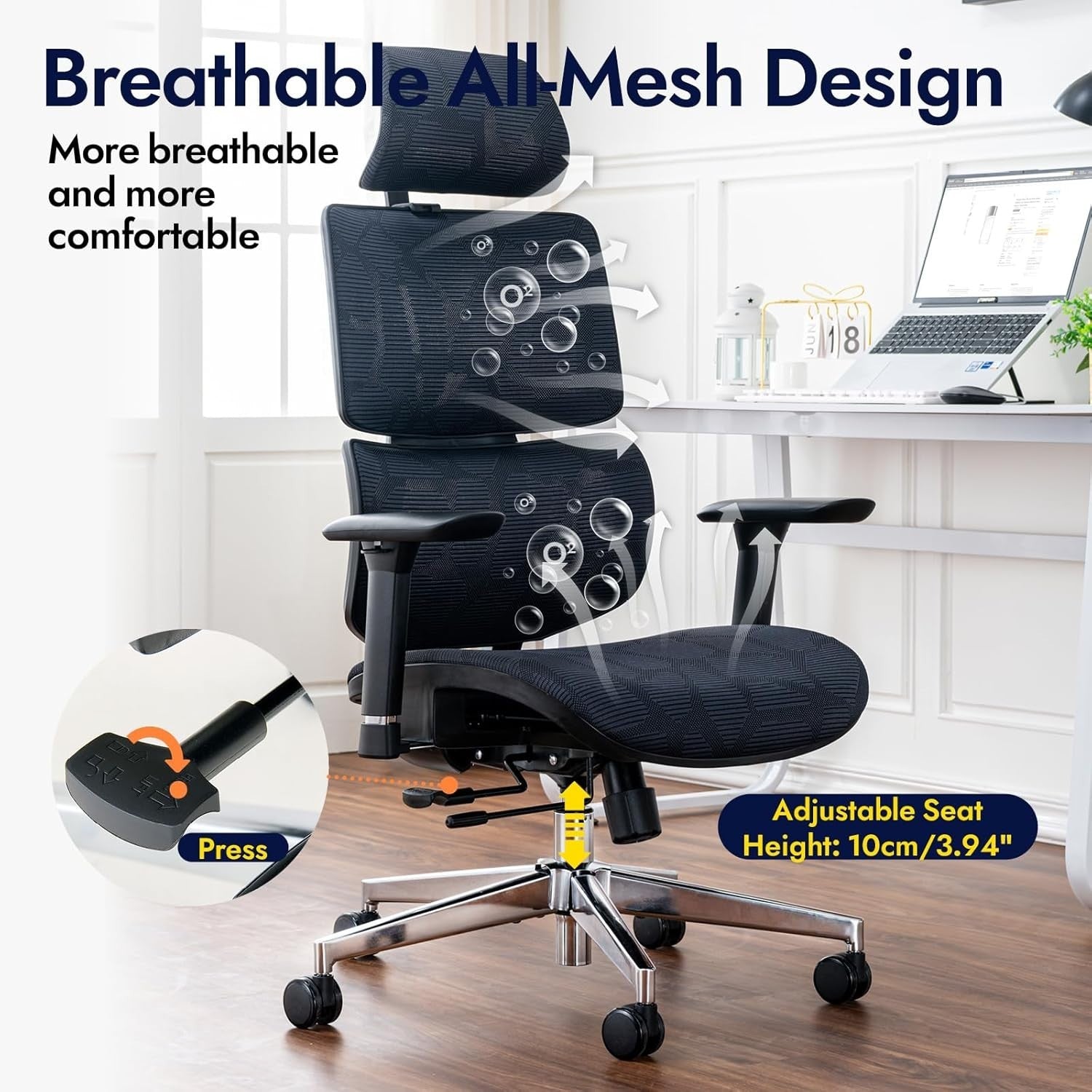 Ergonomic Office Chair Mesh Back Reclining Desk Chair Lumbar Support Big & Tall