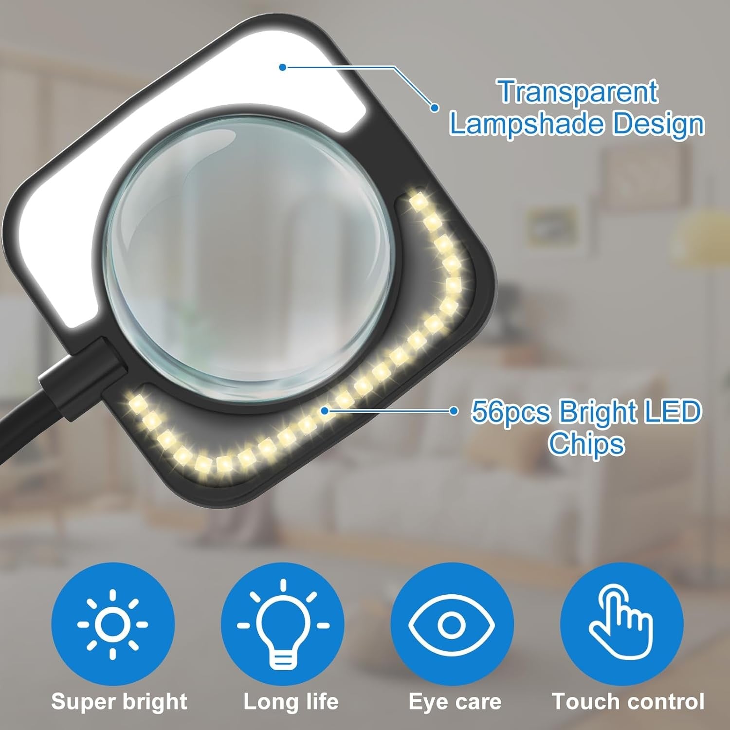 8X LED Magnifying Floor Lamp Dimmable Light Adjustable Stand Reading
