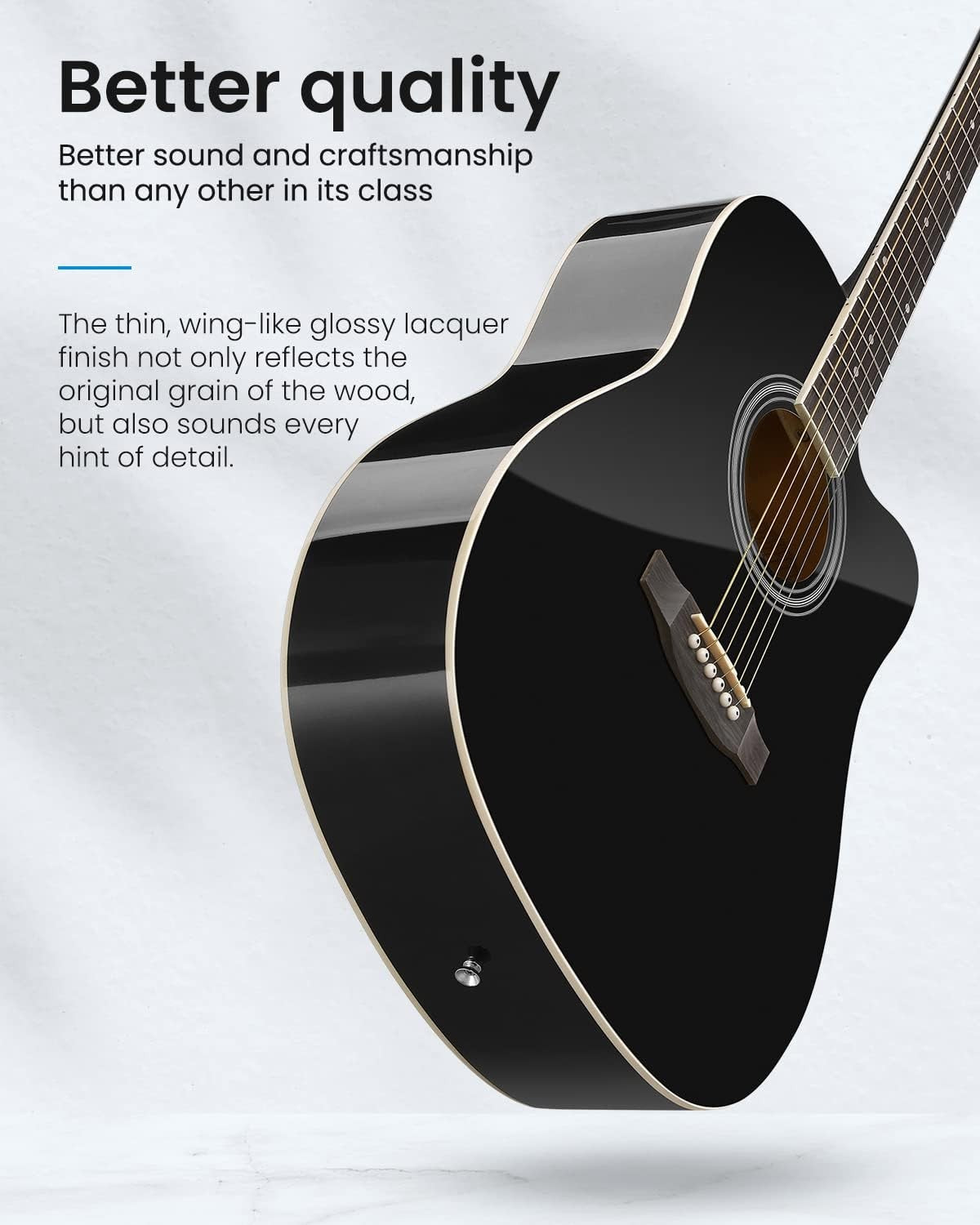 41in Cutaway Acoustic Guitar Starter Kit Full Size Black