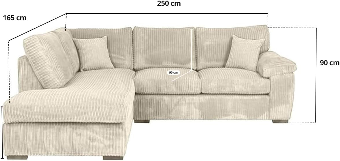 Cream L Shape Corner Sofa 4 Seater Left Hand Soft Cord Cushions Comfy