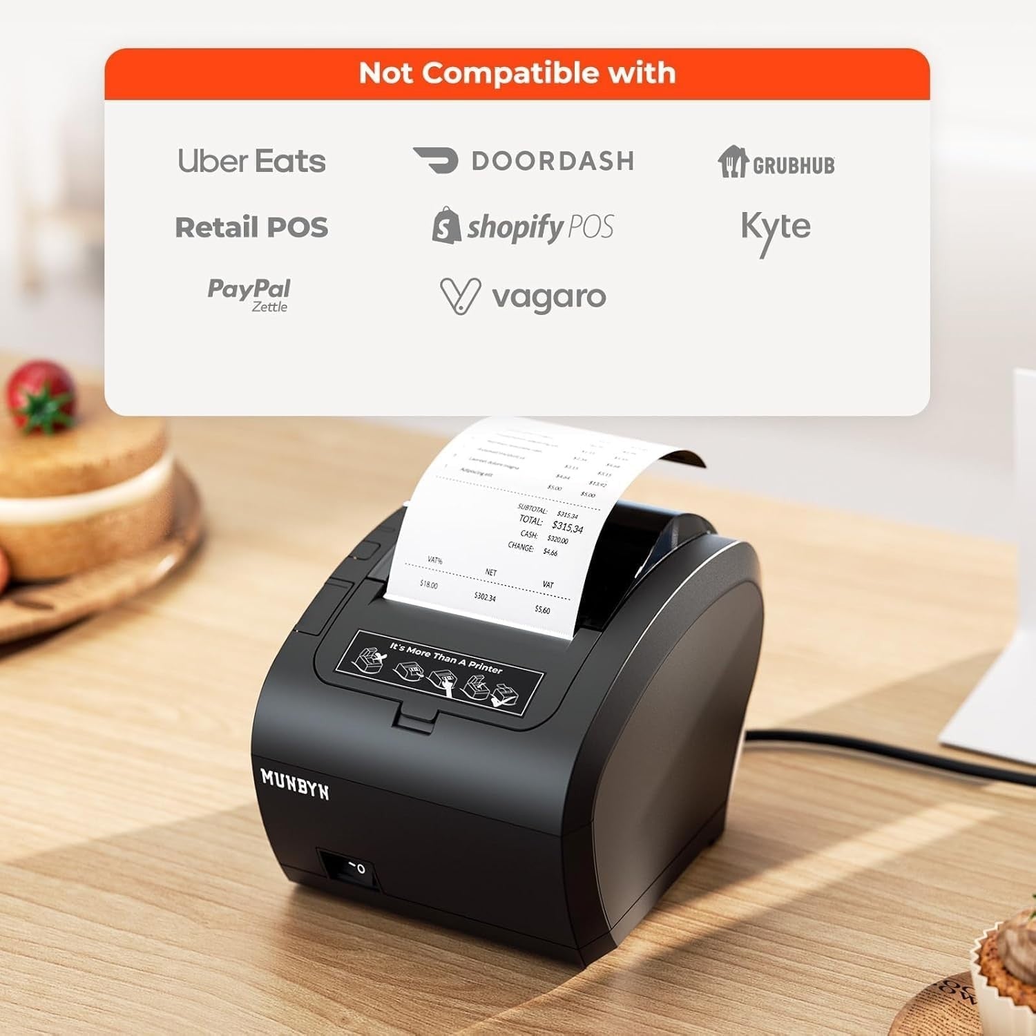 WiFi Thermal Receipt Printer POS USB LAN RS232 High-Speed Black