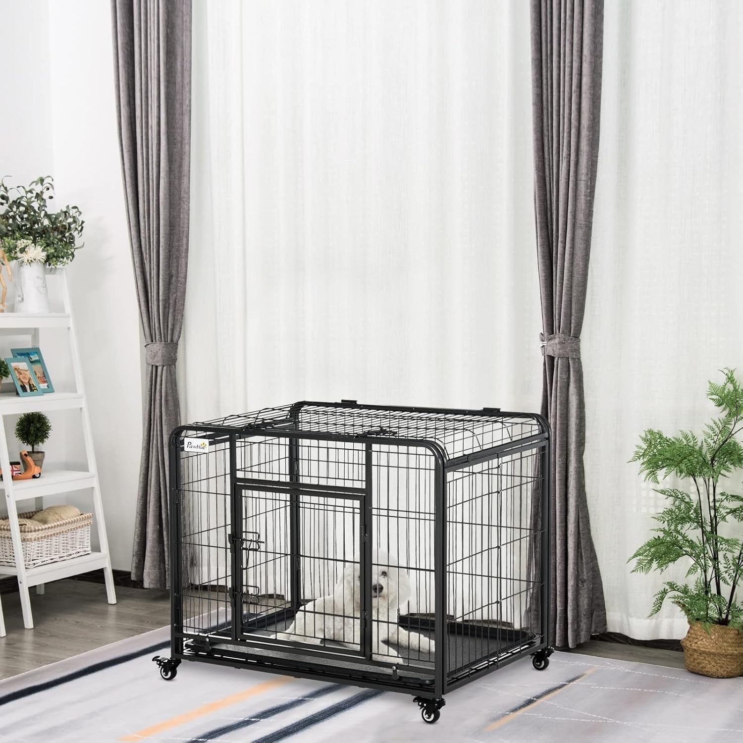 Metal Dog Cage with Locking Door, Wheels & Removable Tray 94x58x70cm