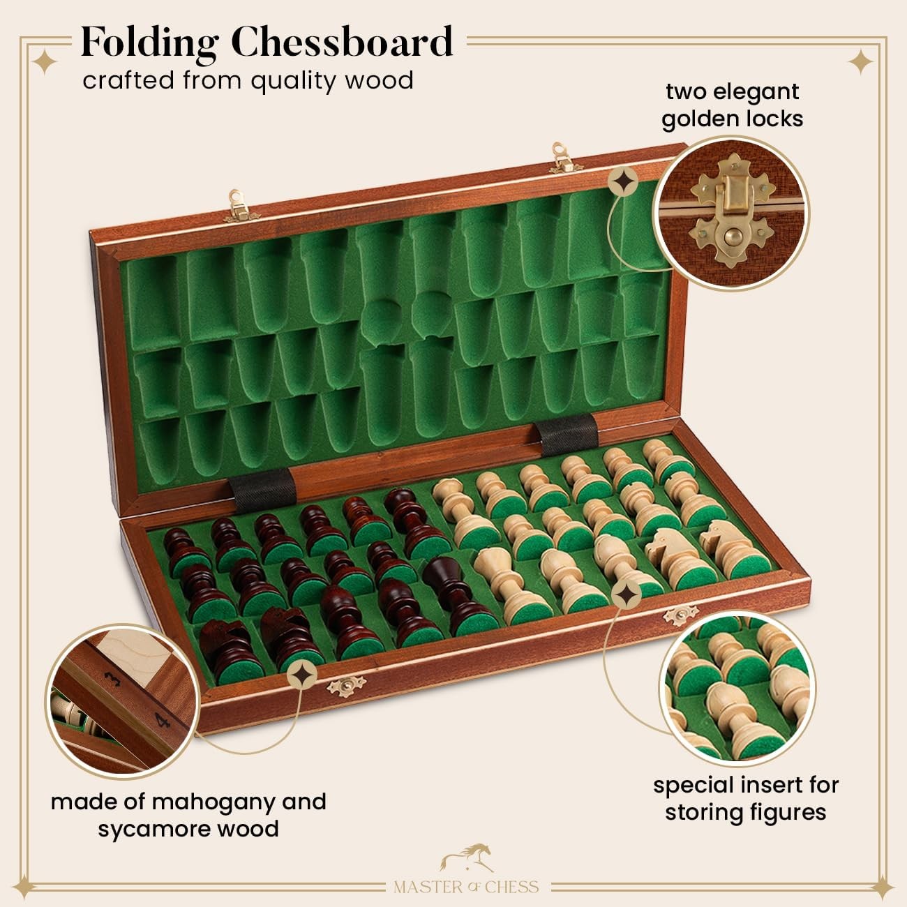 Tournament Wooden Chess Set 50cm Inlaid Foldable Board Staunton Pieces