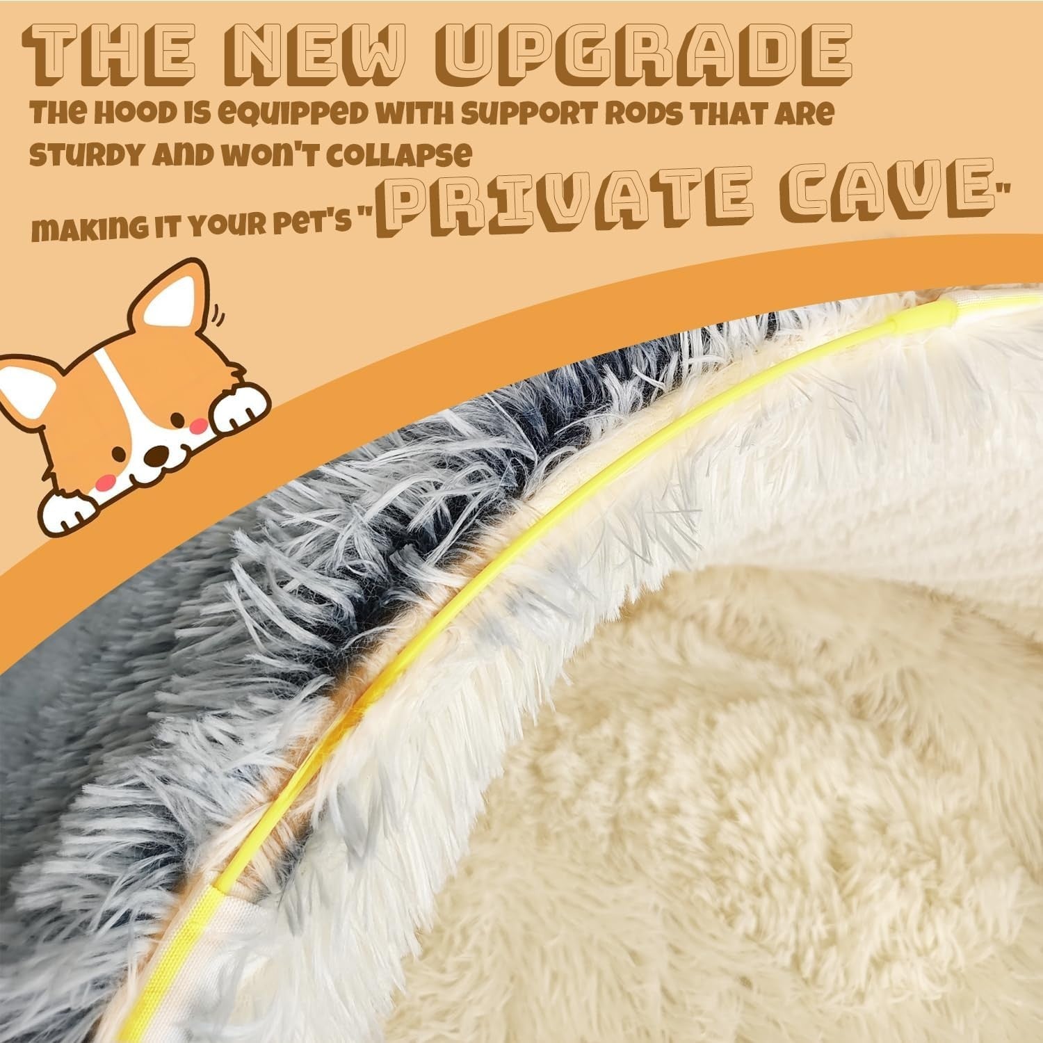 Fluffy Calming Dog Cave Bed 80x80x55cm Hooded Washable