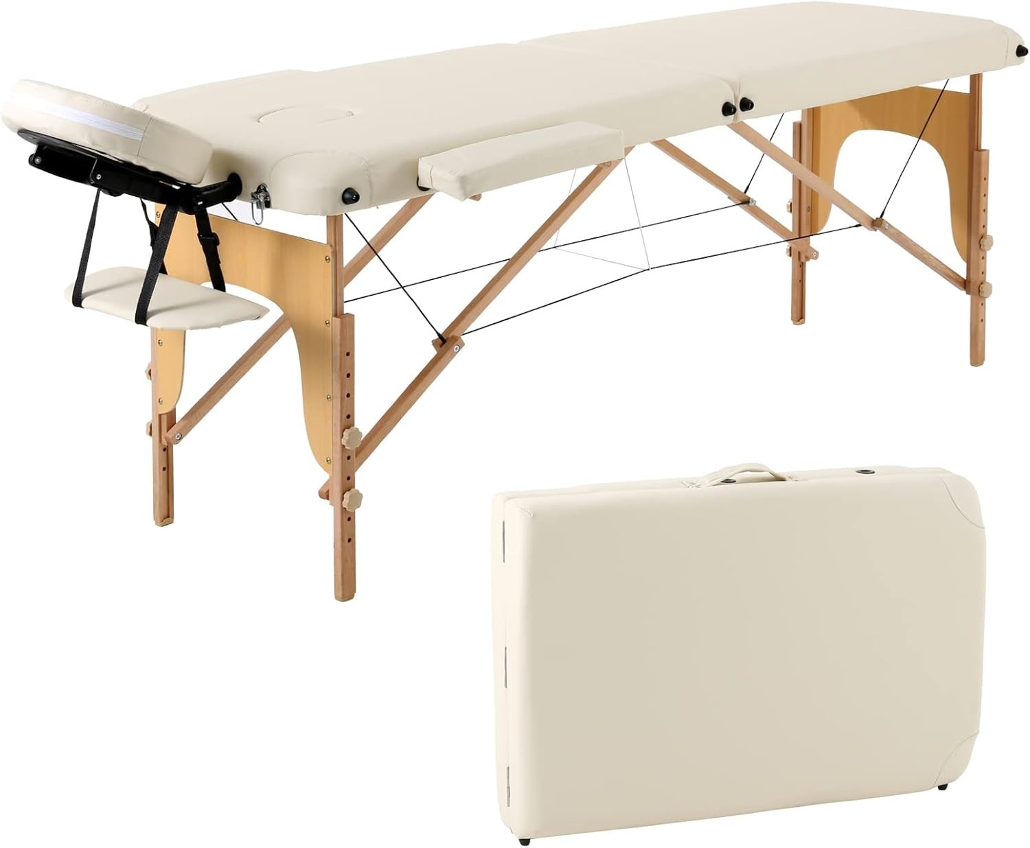 Portable Adjustable Folding Massage Table 3-Section Therapy Bed With Headrest