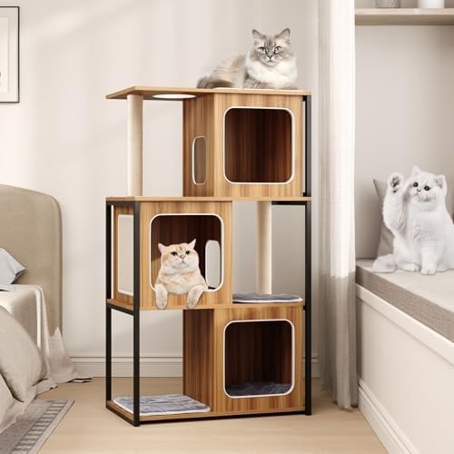 Modern Cat Tree Tower with Condos, Scratching Posts & Plush Cushions