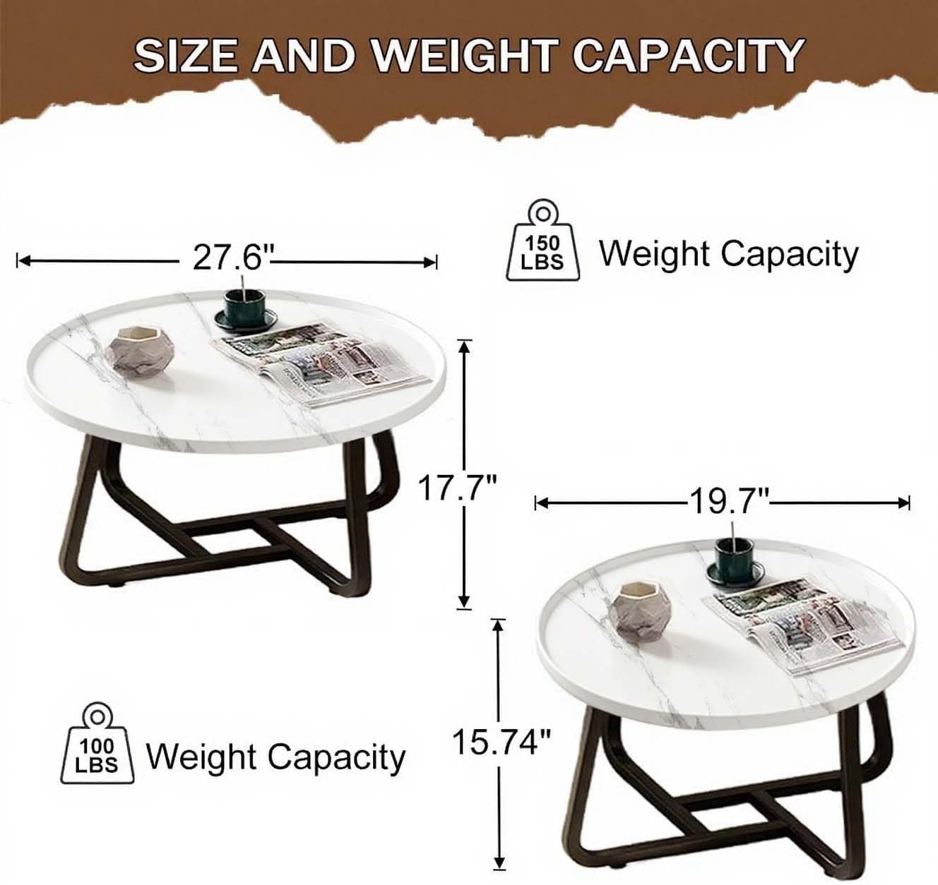 2-Piece Nesting Coffee Table Set Marble Pattern Wood Modern End Side Tables