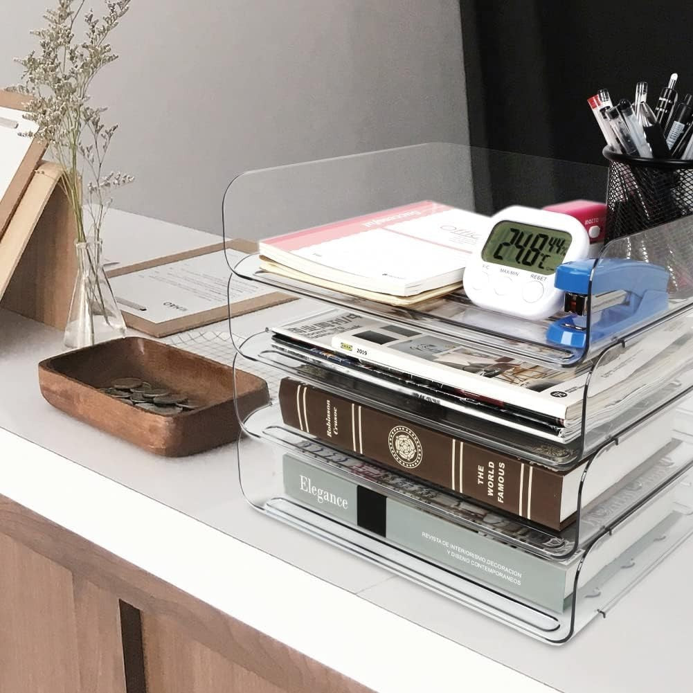 4-Tier Clear Acrylic Desk Organiser – Stackable Letter Tray for A4 Paper