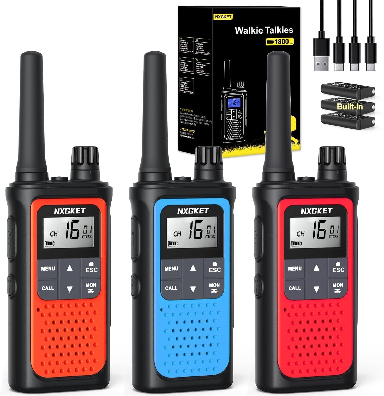 Long Range Walkie Talkies 3 Pack Rechargeable 16CH VOX Outdoor Radio