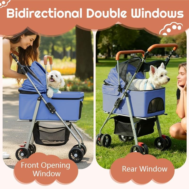 Pet Travel Stroller Dog Cat Pushchair Foldable 360° Wheels 15kg Blue