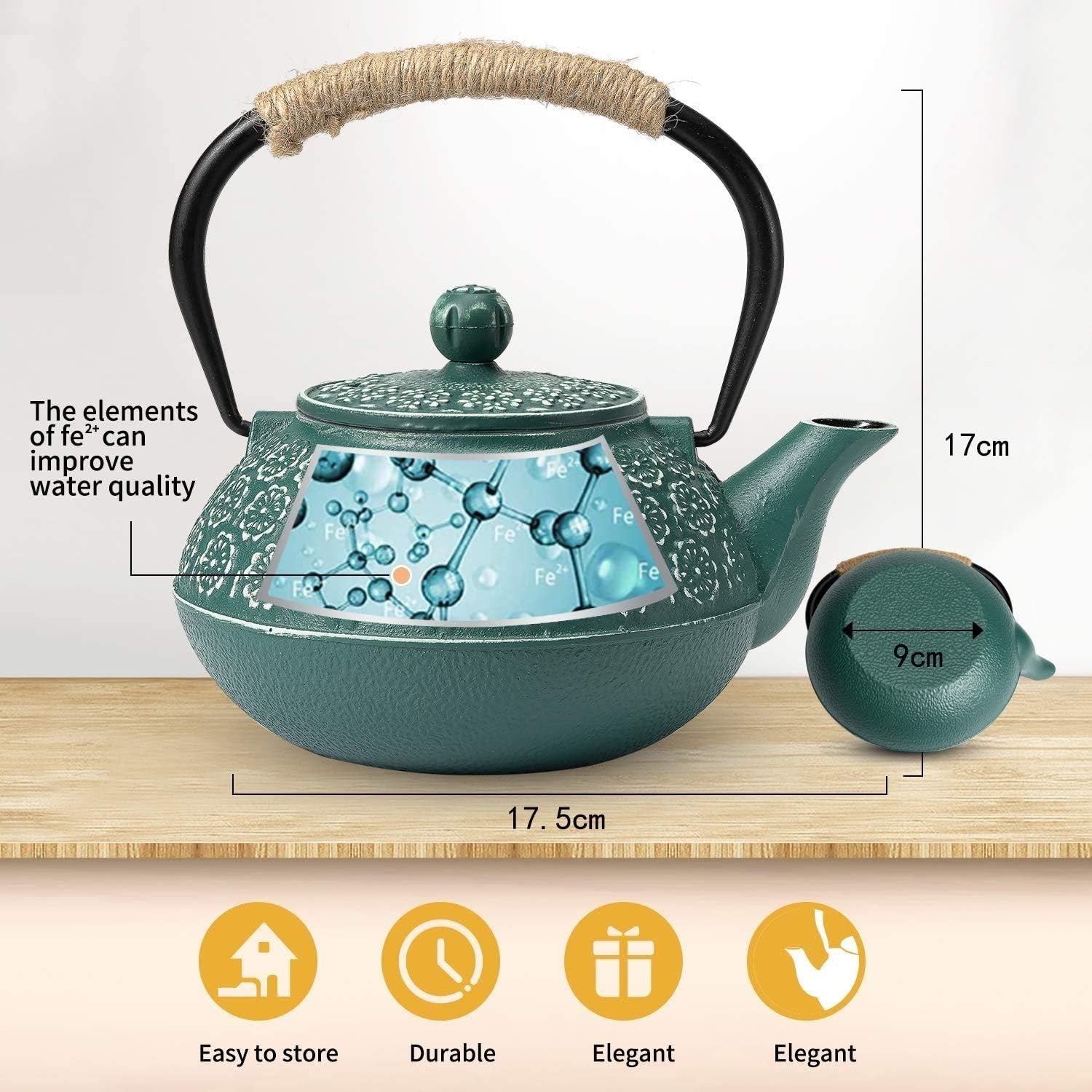 Cast Iron Teapot 900ml Japanese Tetsubin Tea Pot w/ Infuser Green