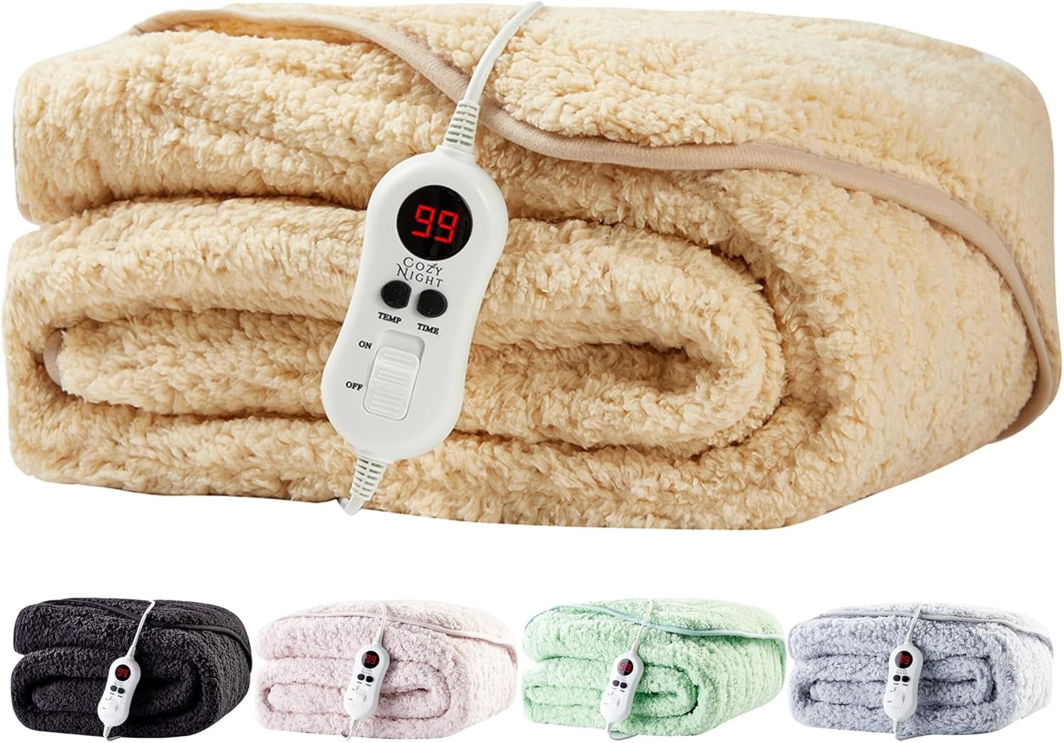 Electric Heated Throw Blanket 160x120cm Sherpa Fleece 9 Heat Timer Grey Sand