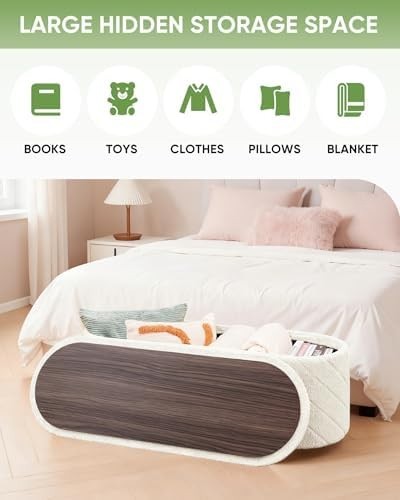 White Oval Storage Ottoman Bench 3-in-1 Footrest Seat 110x38x38cm