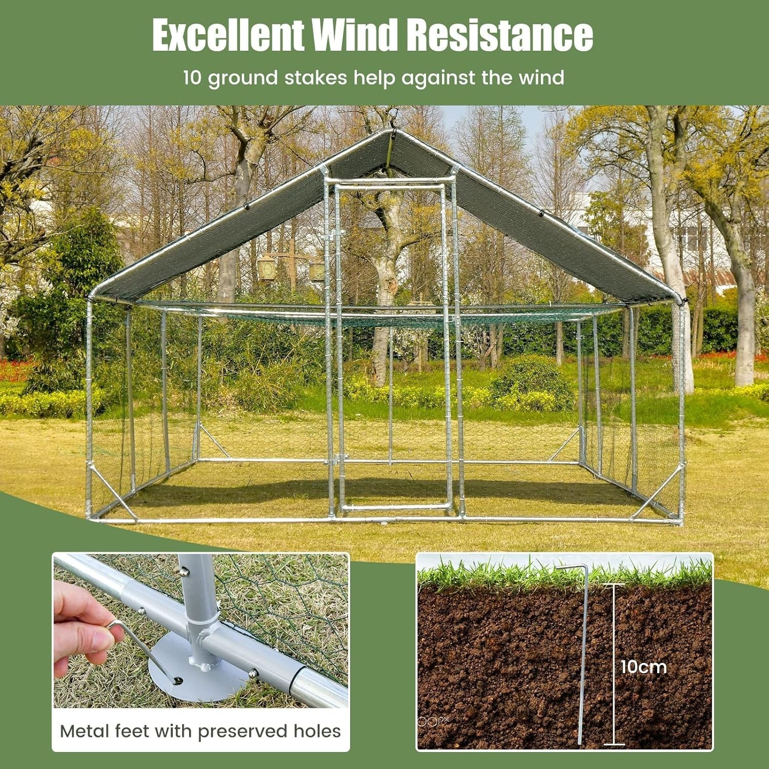 Extra Large Walk In Poultry Run Galvanised Steel Cage Waterproof Roof 6x3m